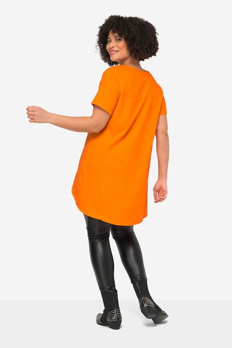 Longshirt, Rundhals, Halbarm, gerundeter Saum