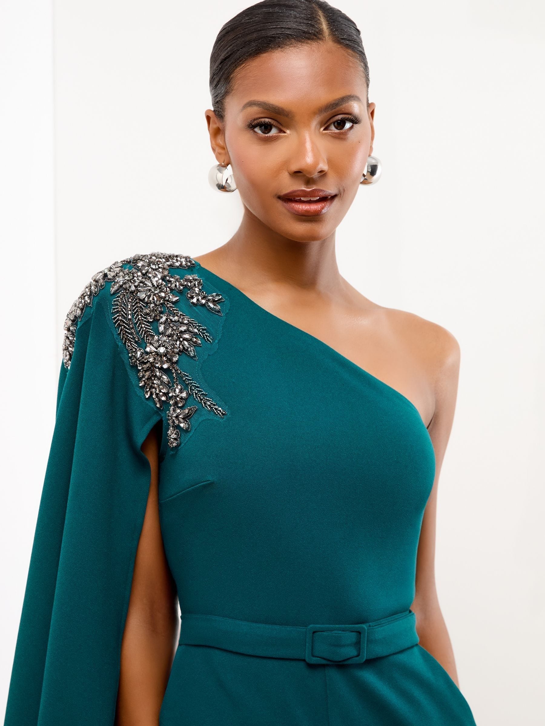 Lipsy Embellished Cape One Shoulder Jumpsuit