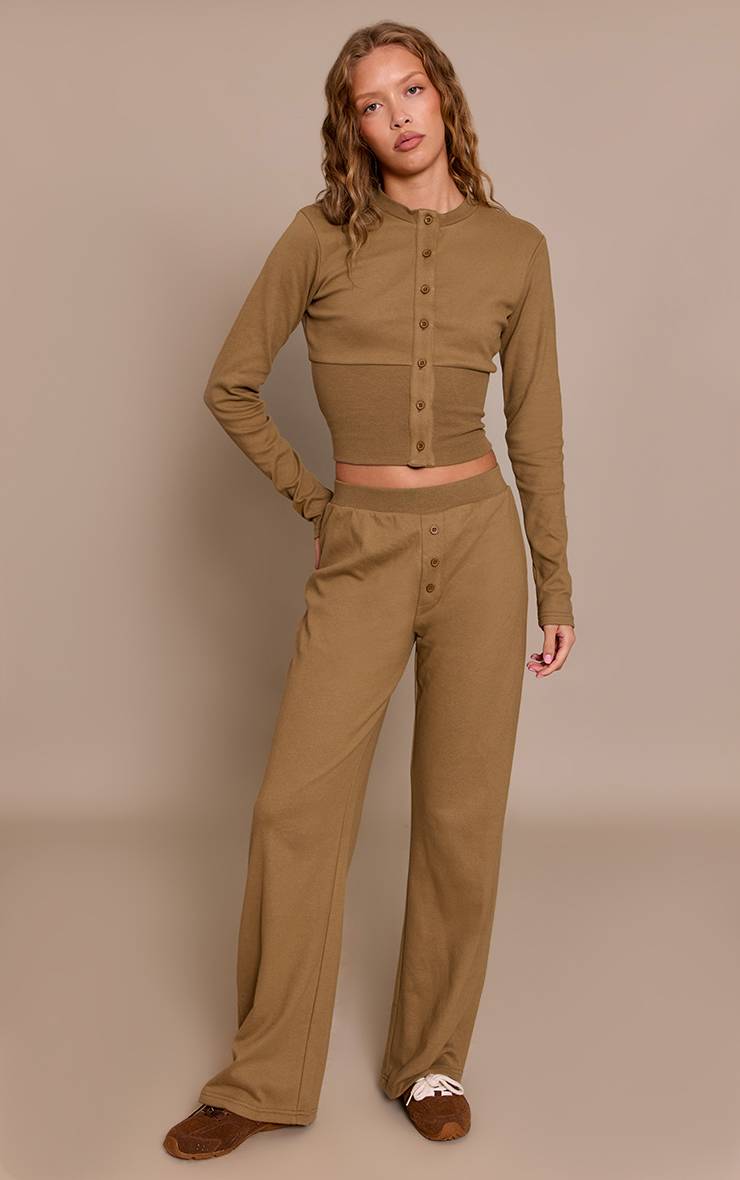 Taupe Pantalon Large Super Doux Ensemble Coordonné