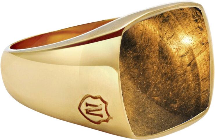 Nialaya Men's Gold Plated Signet Ring with Brown Tiger Eye Gold and brown