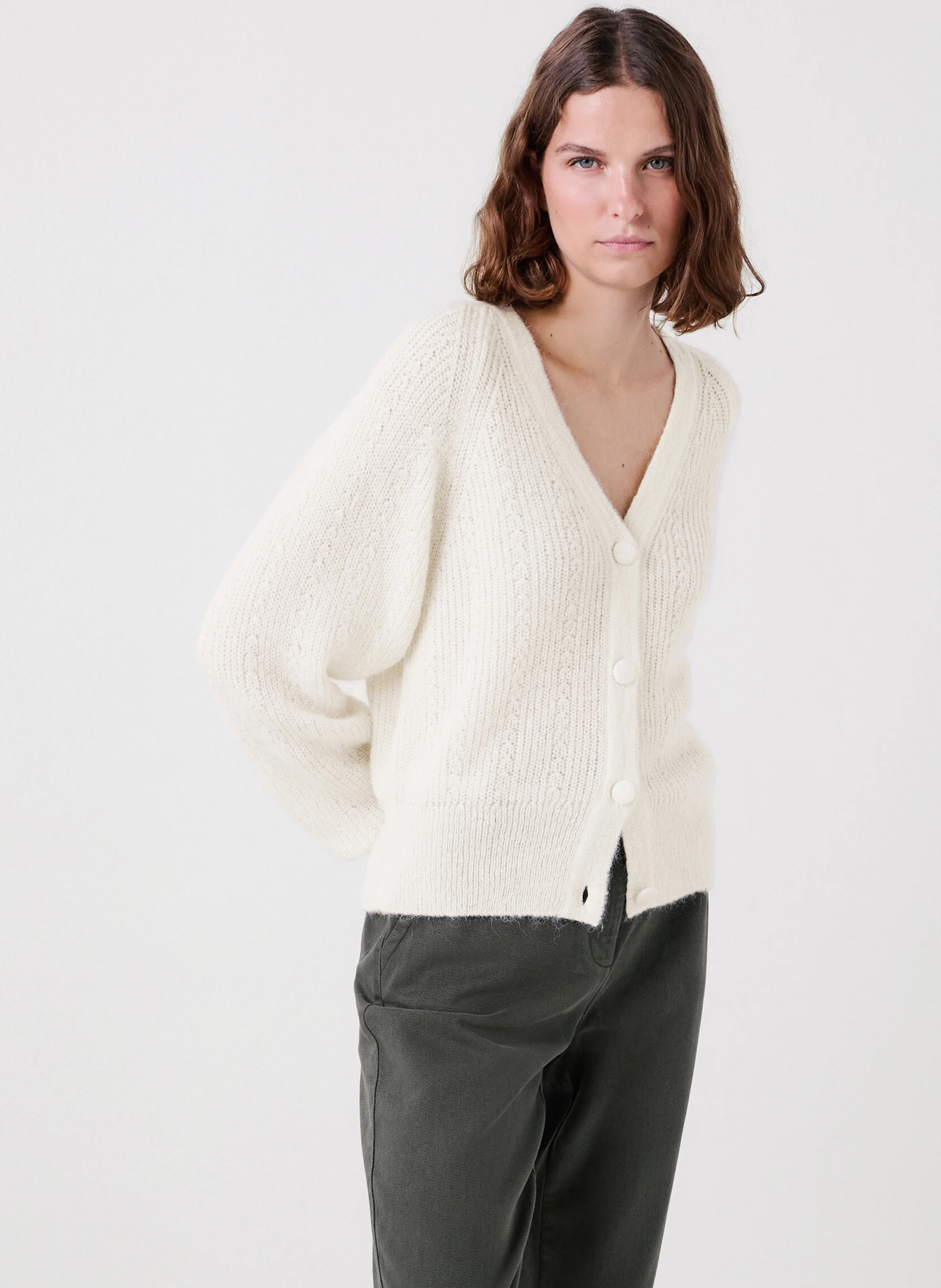 MLAMAR - Gilet droit en maille | Blanc