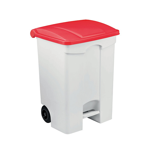Conteneur mobile HACCP blanc à pédale 70 litres, couvercle rouge