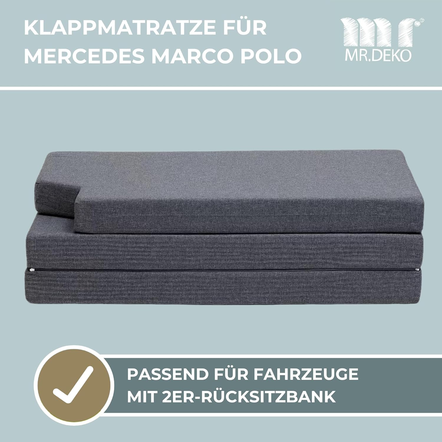 Camper´s Delight Klappmatratze für Mercedes Marco Polo | 200 x 110 x 8 cm - Camping Matratze mit waschbarem Bezug | Faltmatratze aus Schaumstoff | Schlafmatratze für Transporter | Reisematratze grau