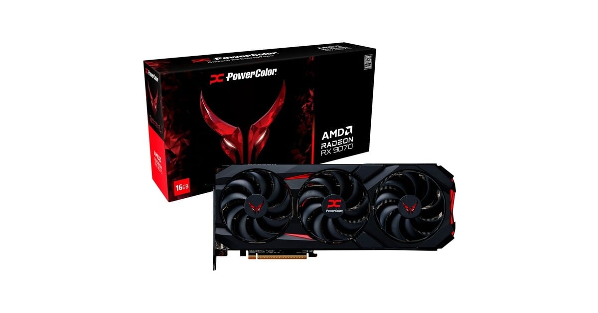 PowerColorRadeon RX 9070 Red Devil 16GB OC grafische kaart  (Zwart, RDNA4, GDDR6, 3x DisplayPort, 1x HDMI)