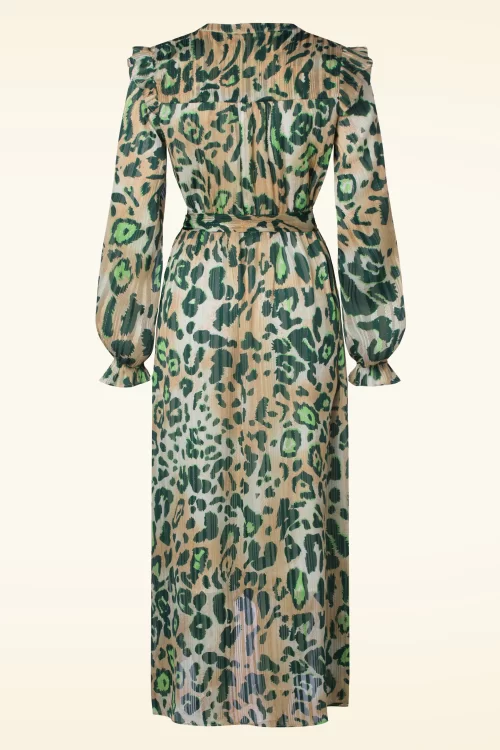 Smashed Lemon Louisa Leopard maxi jurk in zand en groen