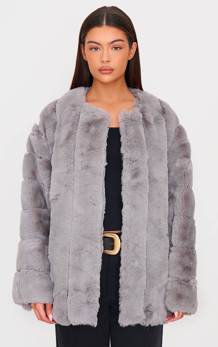 Gris Manteau Vertical En Synthétique Matelassé À Bulles