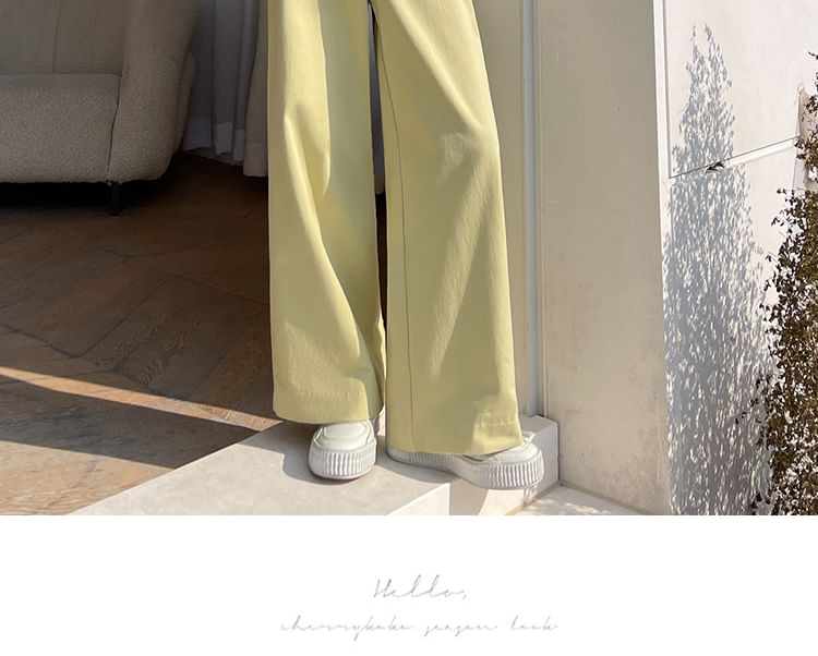 hollybunbur - High Rise Plain Wide Leg Pants
