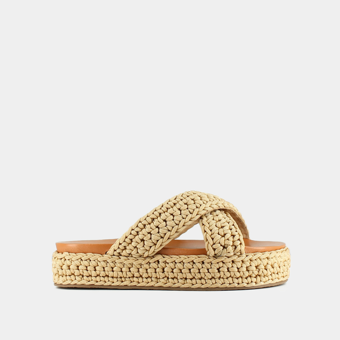 Mules à plateformes et brides croisées  en corde beige