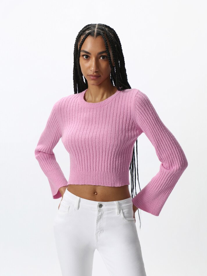 Suéter cropped canelado - Rosa