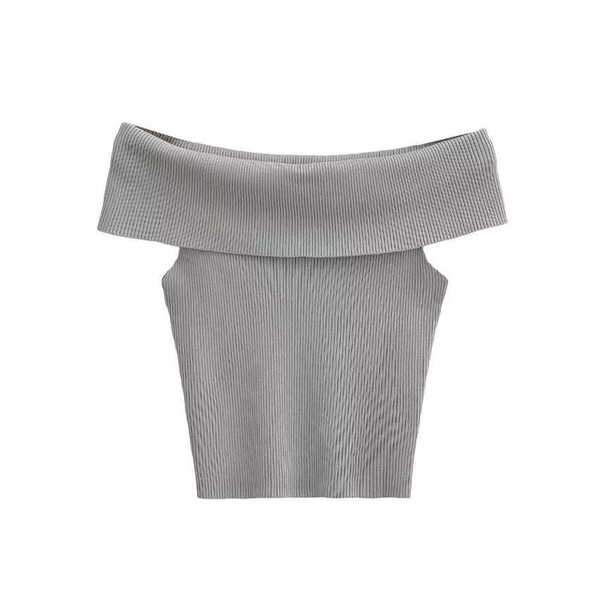 Hollahop - Off-shoulder top met korte mouwen en effen breisel