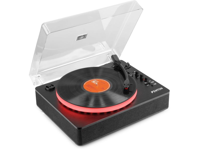 Fenton Plattenspieler RP162LED Schwarz Plattenspieler mit Bluetooth und farbwechselnden LEDs