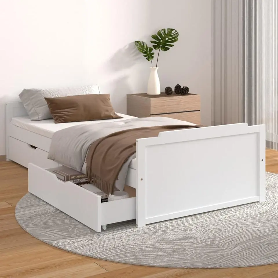vidaXL - Bed frame met lades - Wit - Massief grenenhout - 90x200 cm