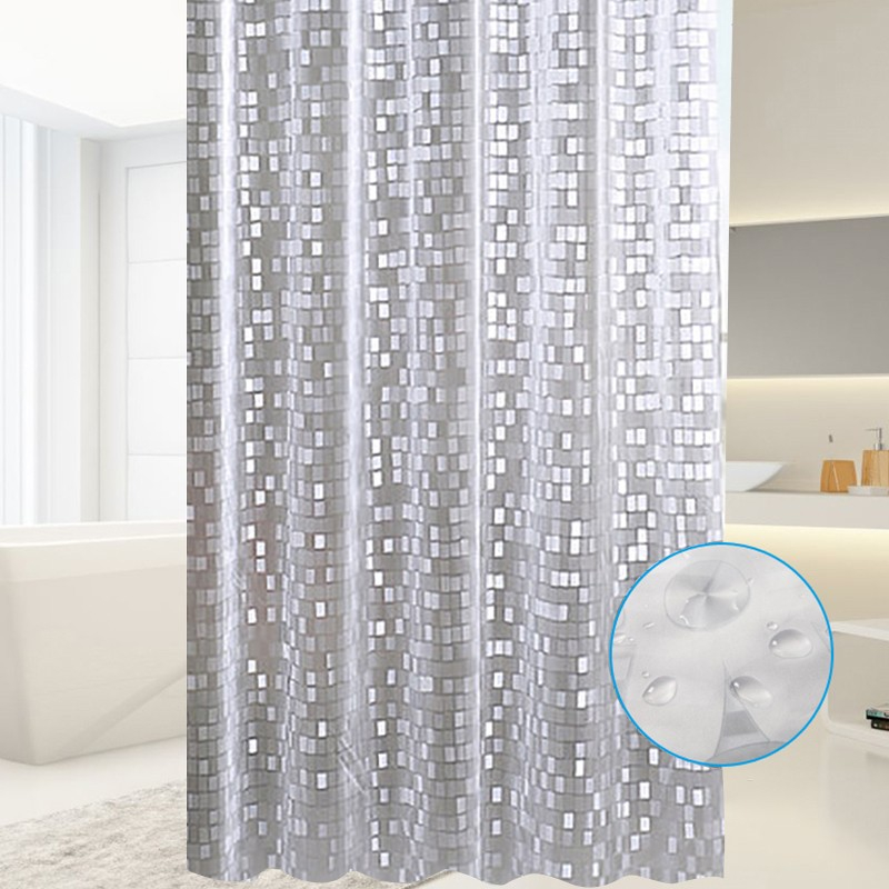 (180x200cm) Anti-Schimmel Duschvorhang EVA-Material inkl. 12 Duschstangen Ringe - Transparent (Mosaik)