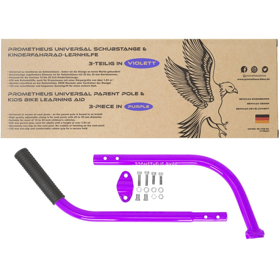 PROMETHEUS BICYCLES® Schiebestange für Kinderfahrrad violett