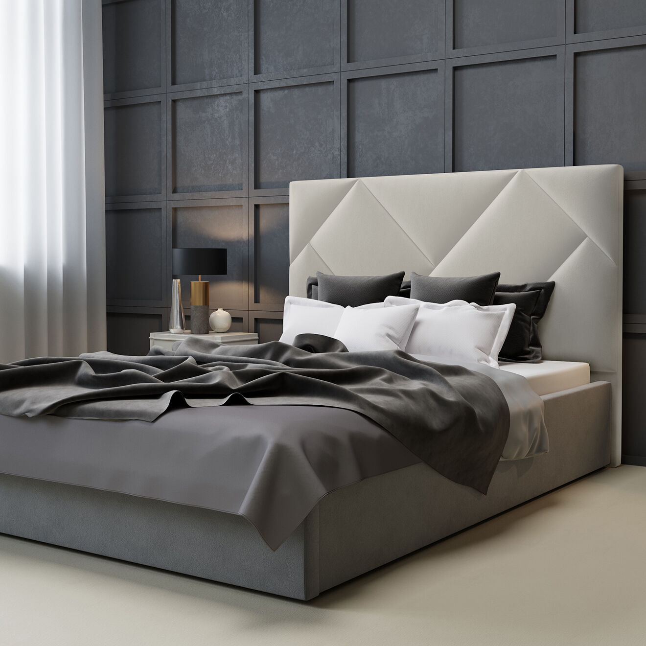 Intérieurs 86 Tête de lit en Velours Haussmann beige - 160 cm