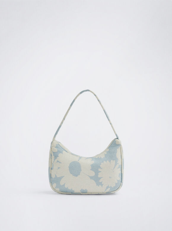 Bolsa em jeans com estampa floral - Azul