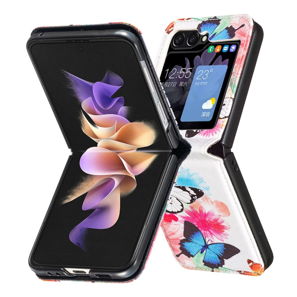 Samsung Galaxy Z Flip7 FE / Z Flip6 Leder Hardcase Schutzhülle - Blumen & Schmetterlinge