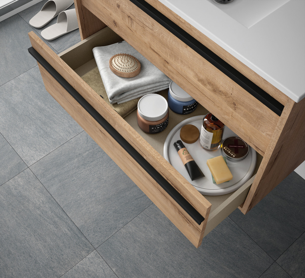 Muebles Resh badmeubel 100cm met 2 lades en wastafel warm eiken