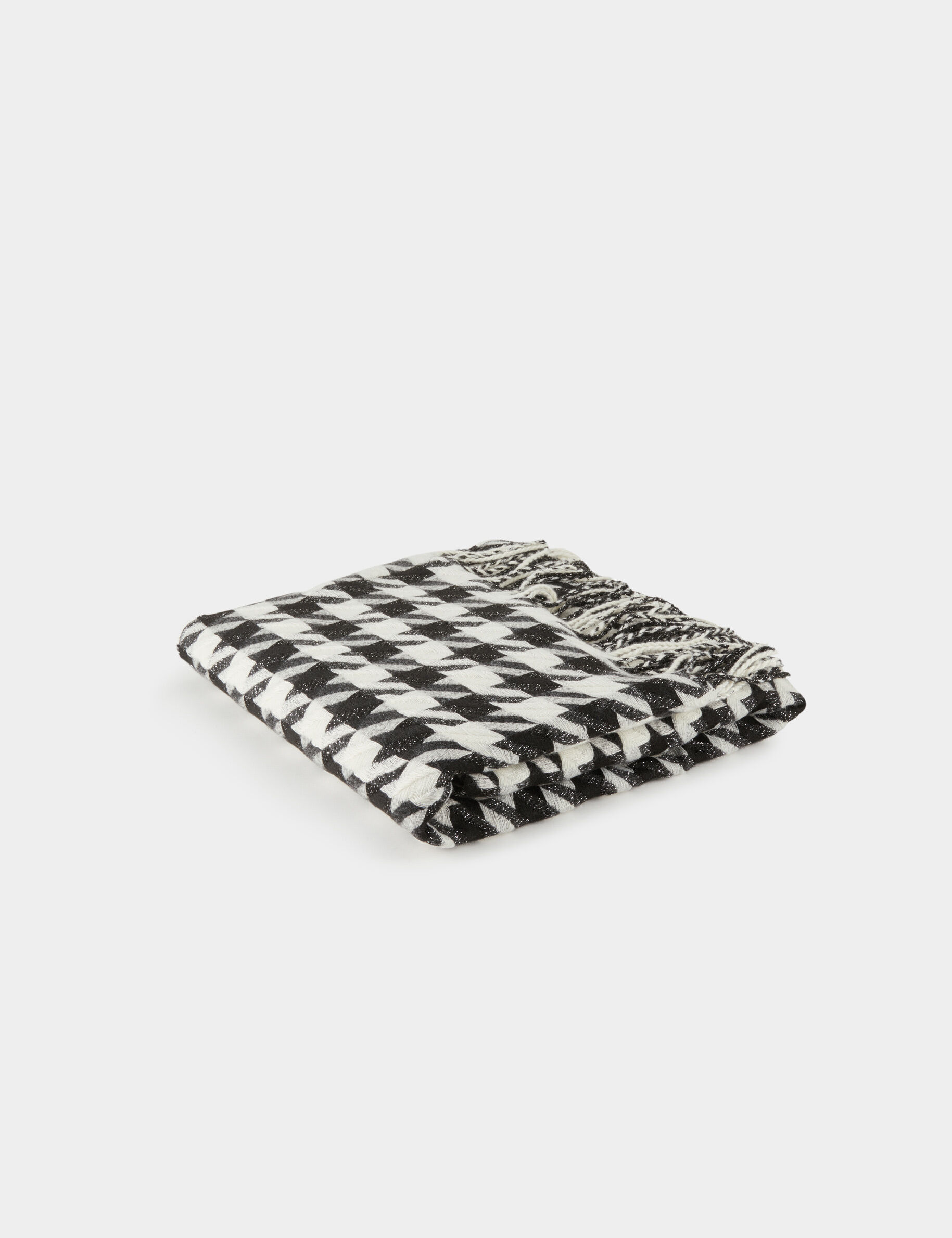 Écharpe à franges imprimé pied de poule noir femme - noir