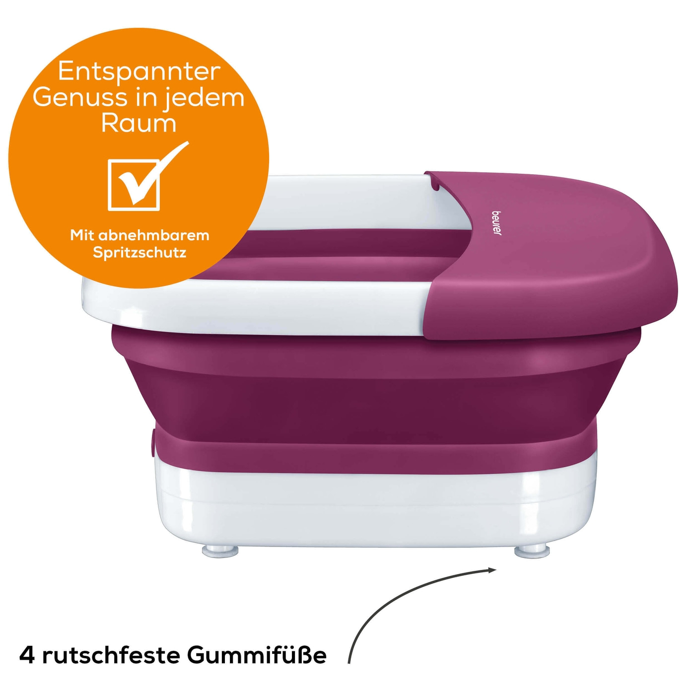 FB 30 Fusssprudelbad Faltbares Spa Fussbad mit Vibrationsmassage (63850) - Weiss / Rosa