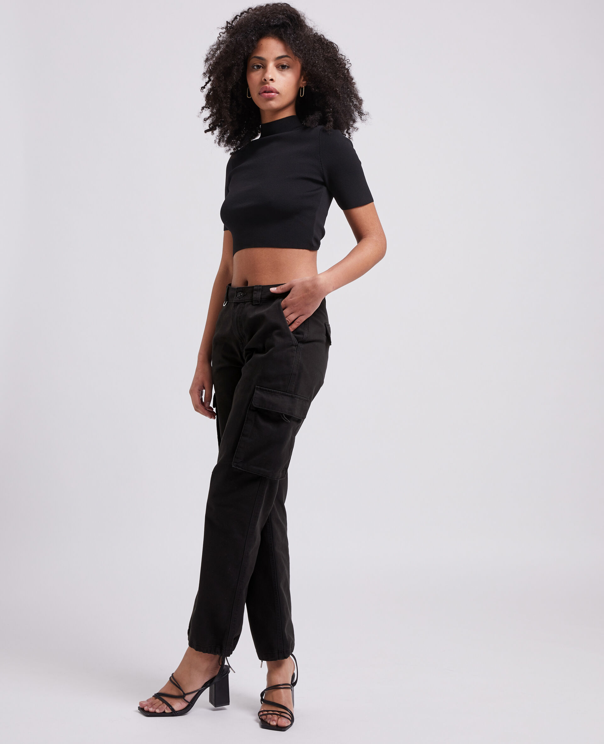Pantalon droit cargo taille basse - Noir