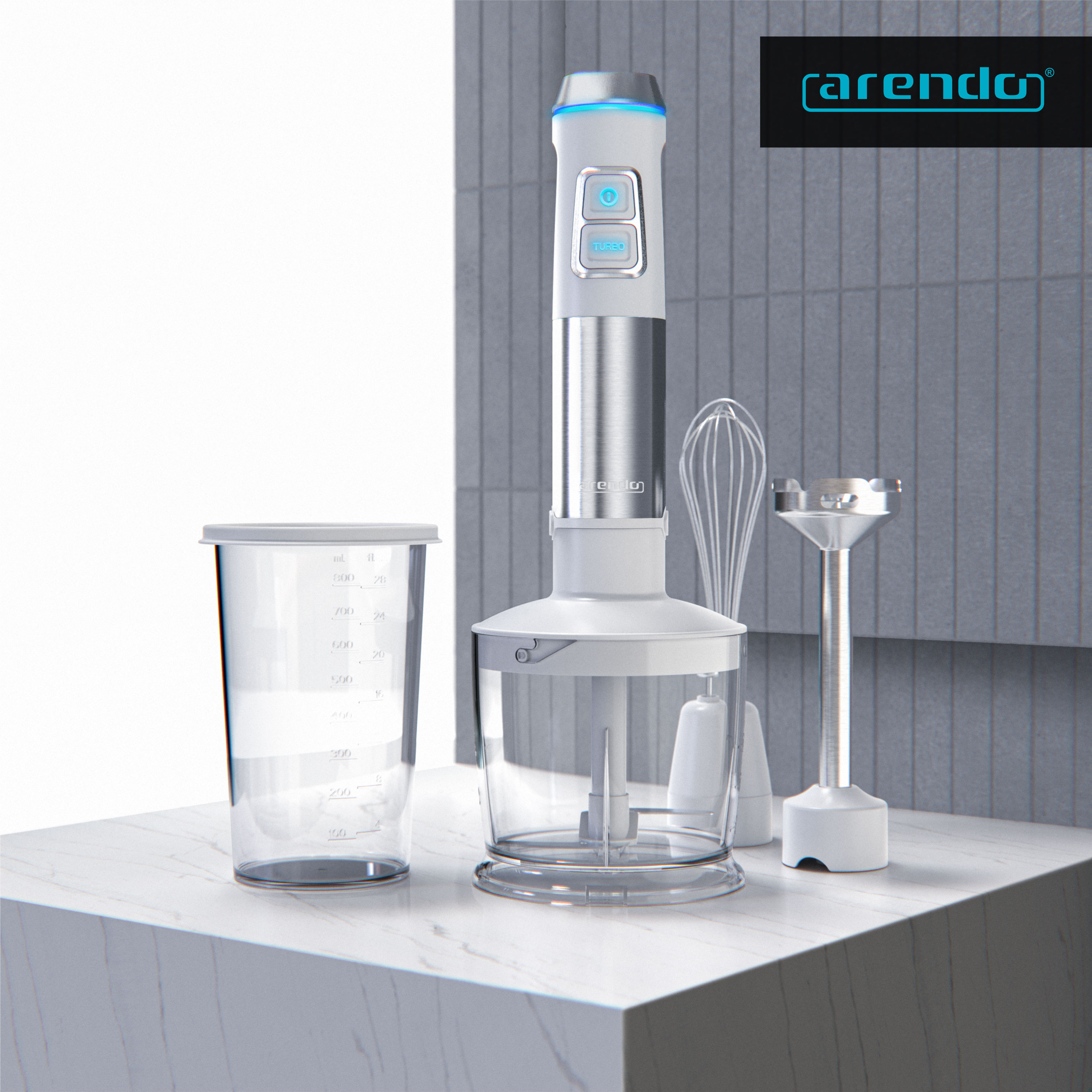 Arendo Stabmixer Edelstahl Set - Pürierstab - stufenlose Geschwindigkeit- 800 ml Messbecher