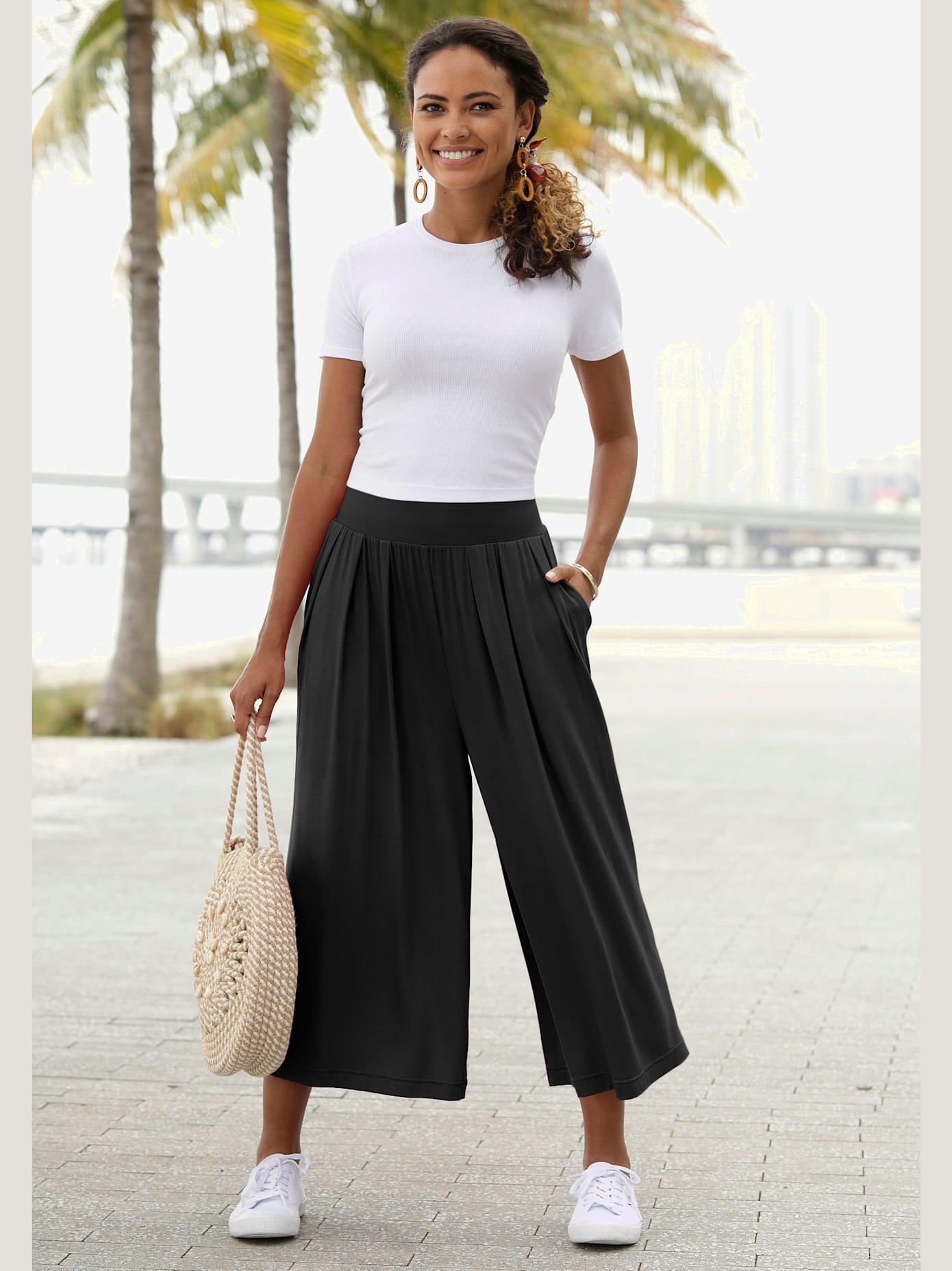 Jupe culotte pantalon en tissu avec large ceinture élastique