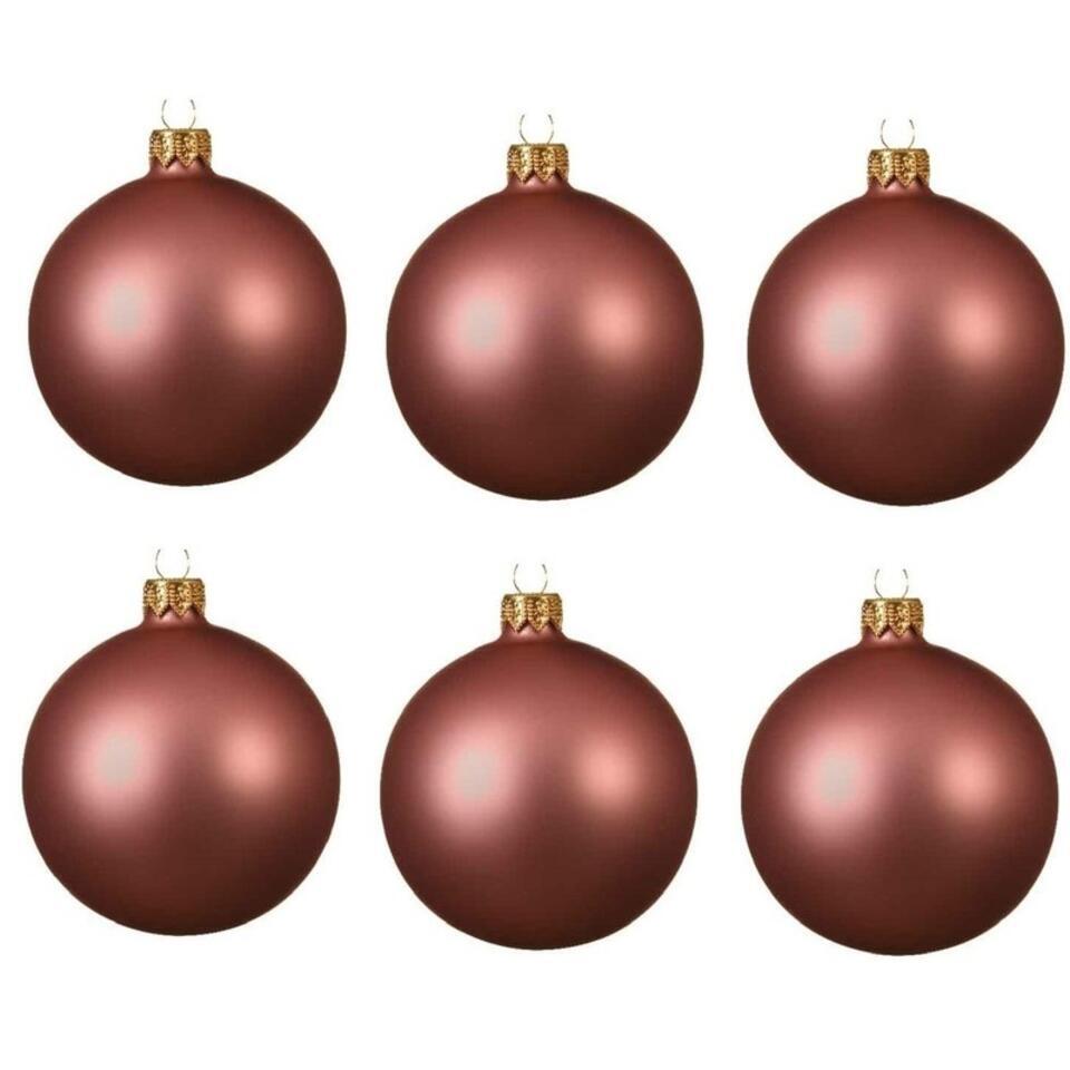 Decoris Kerstballen - 6 stuks - oud roze - glas - mat - 6 cm
