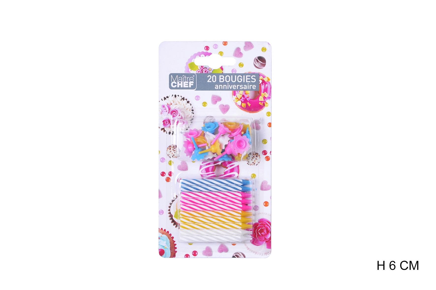 20 BOUGIES ET SUPPORTS 6CM