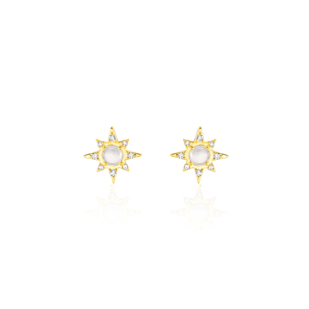 Boucles D'oreilles Puces Terry Or Jaune Calcedoine Et Oxyde