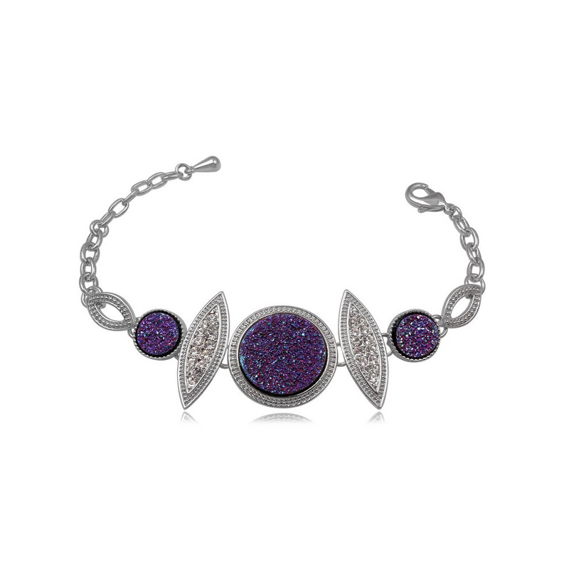 Bracelet Cristal Druzy Violet et Strass