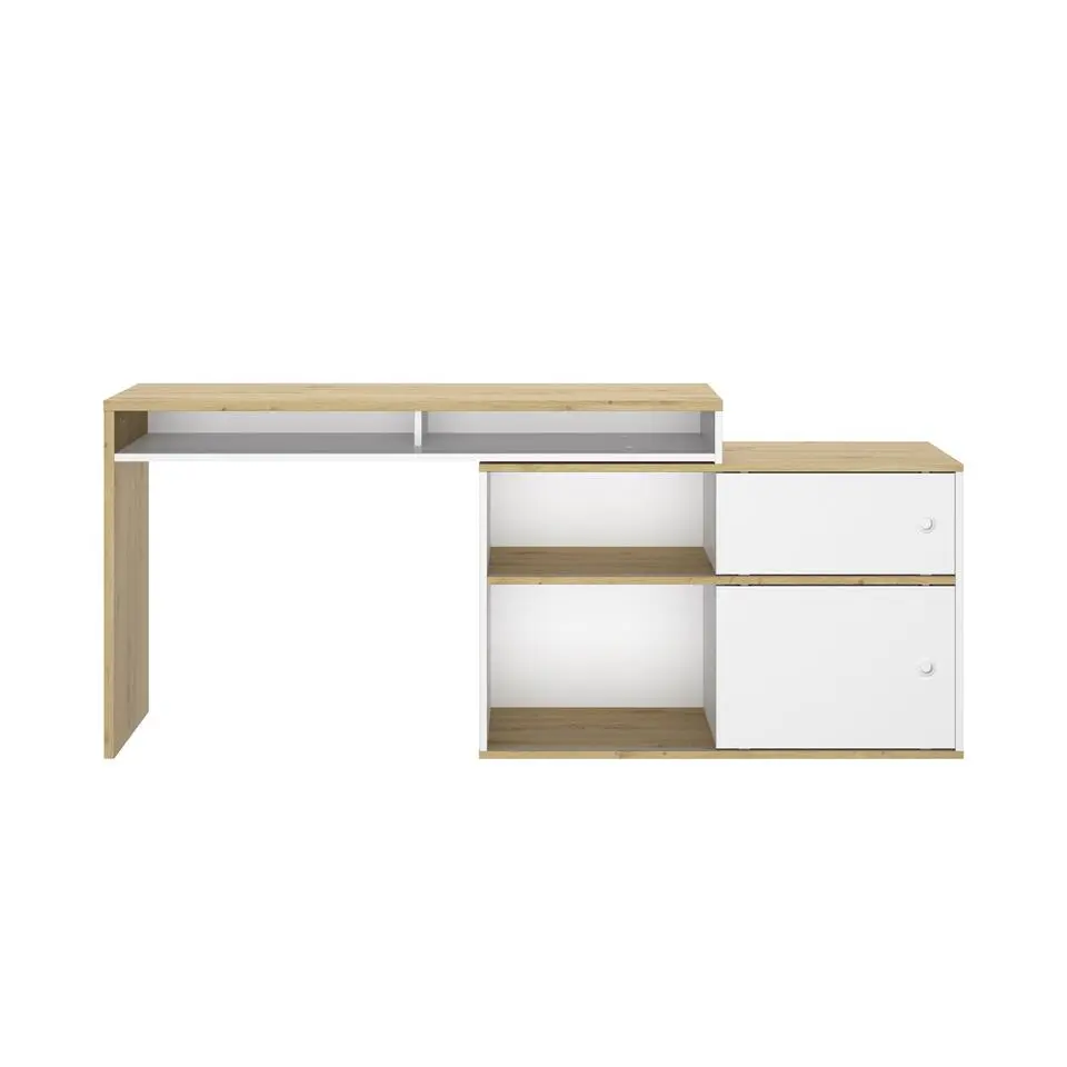 Diagone Bureau Modula - 6 posities - 2 Schuifdeuren - wit/eikenkleur