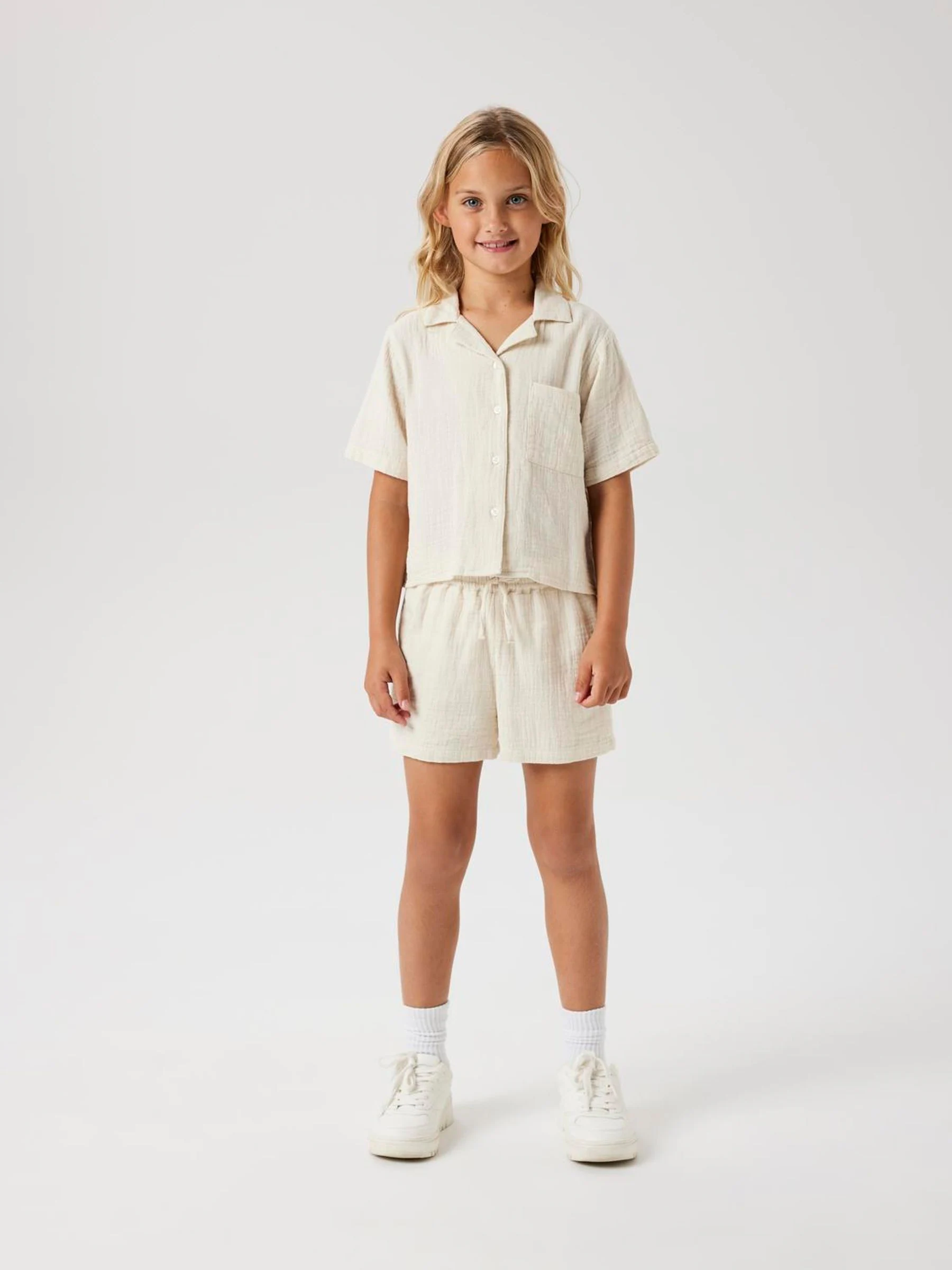 Wit chroom - Name It 100% katoenen linnenlook overhemden met trekkoordsluiting
