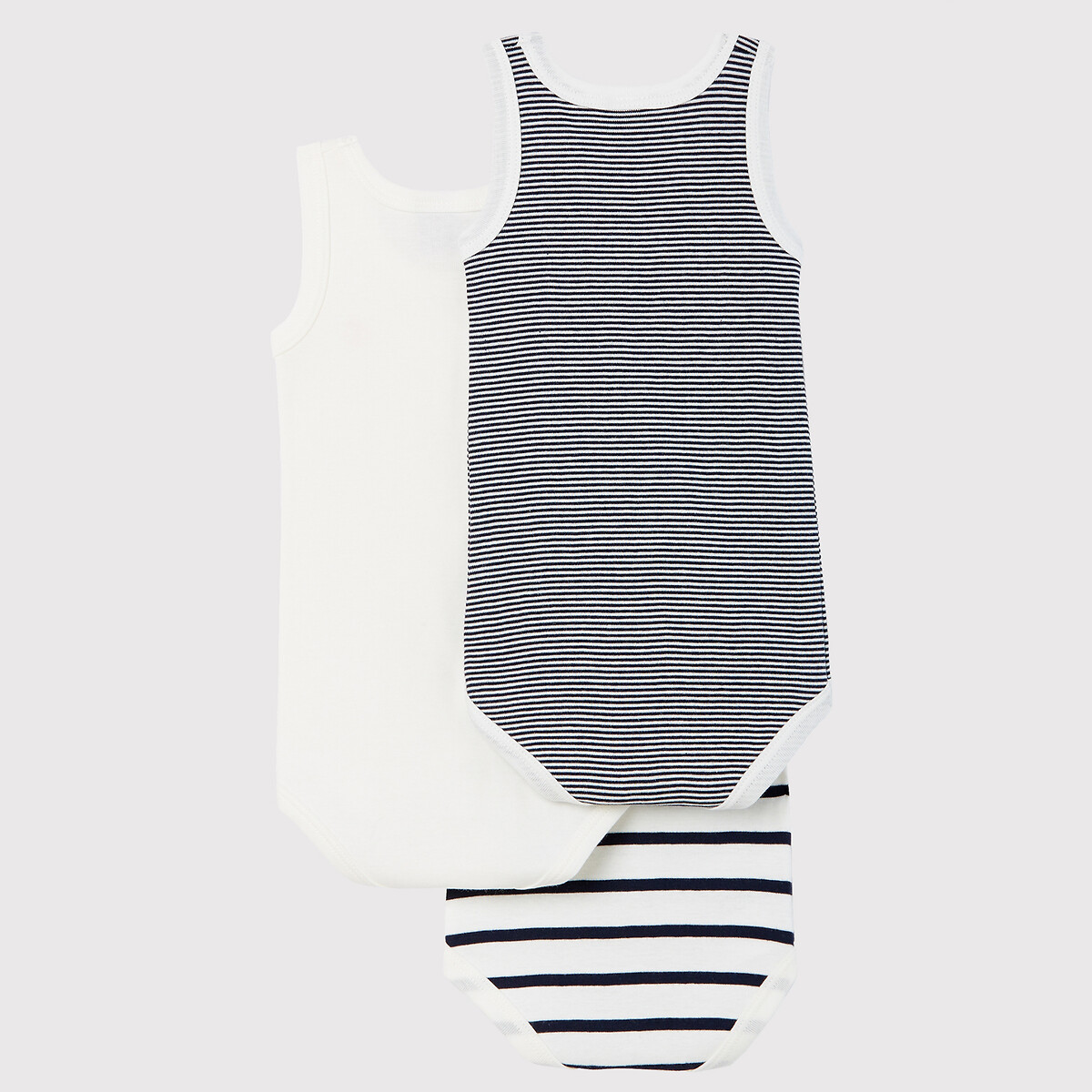 PETIT BATEAU<br>Conjunto de 3 bodies listrados sem mangas