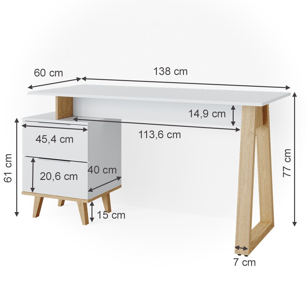 VICCO Schreibtisch Nautica Computertisch Büro PC Arbeitszimmer weiß Eiche Skandi