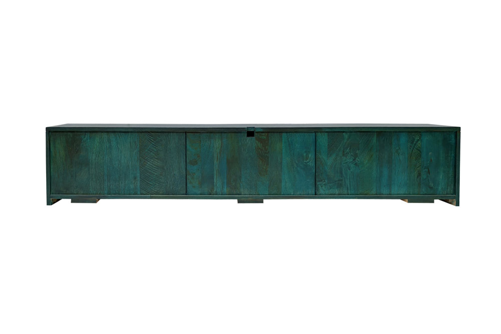 Massives TV-Board SCORPION 160cm türkis Mangoholz hängend Lowboard