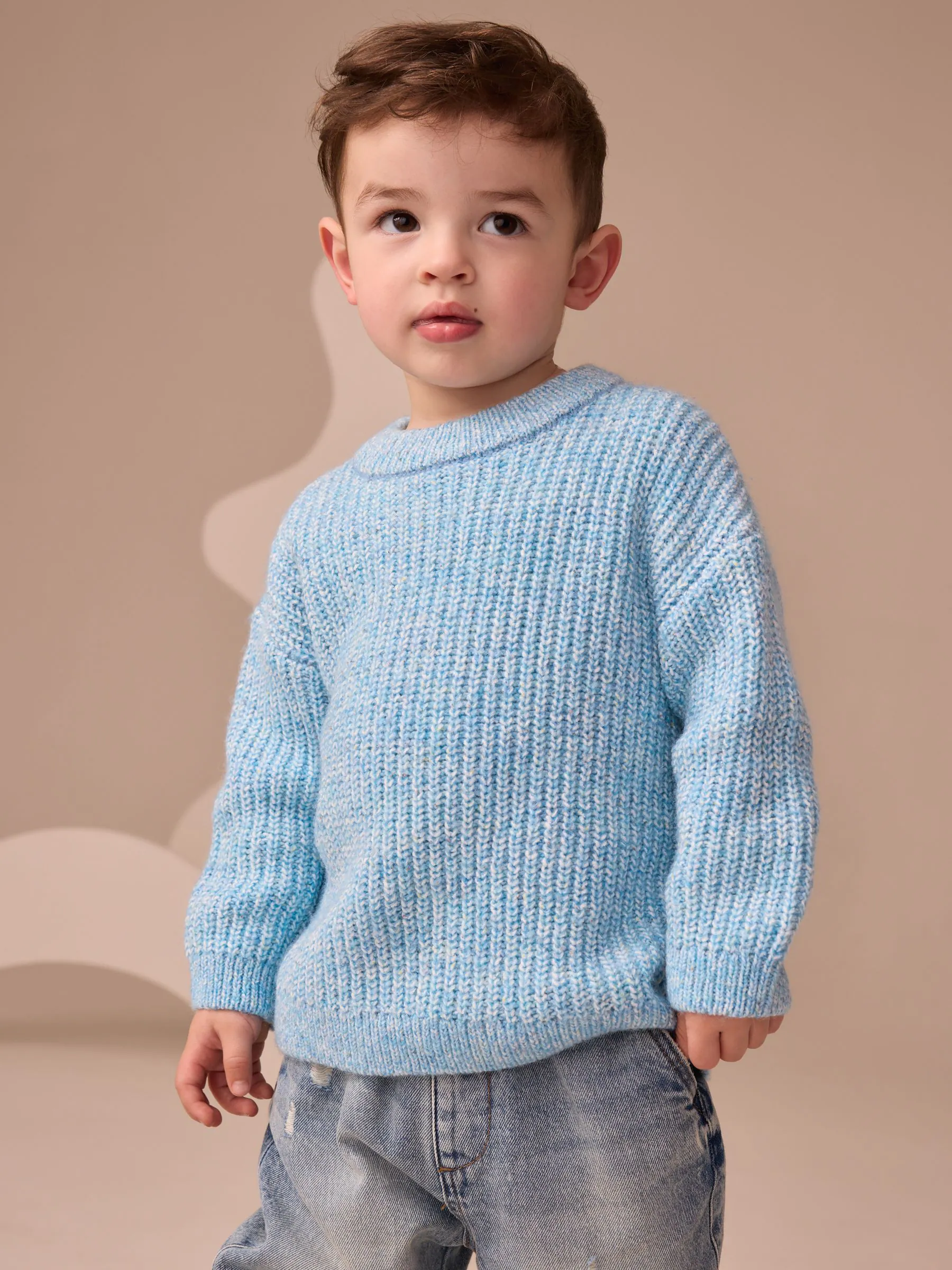 Blauw - Gebreide trui met ronde hals (3 mnd - 7 jr)
