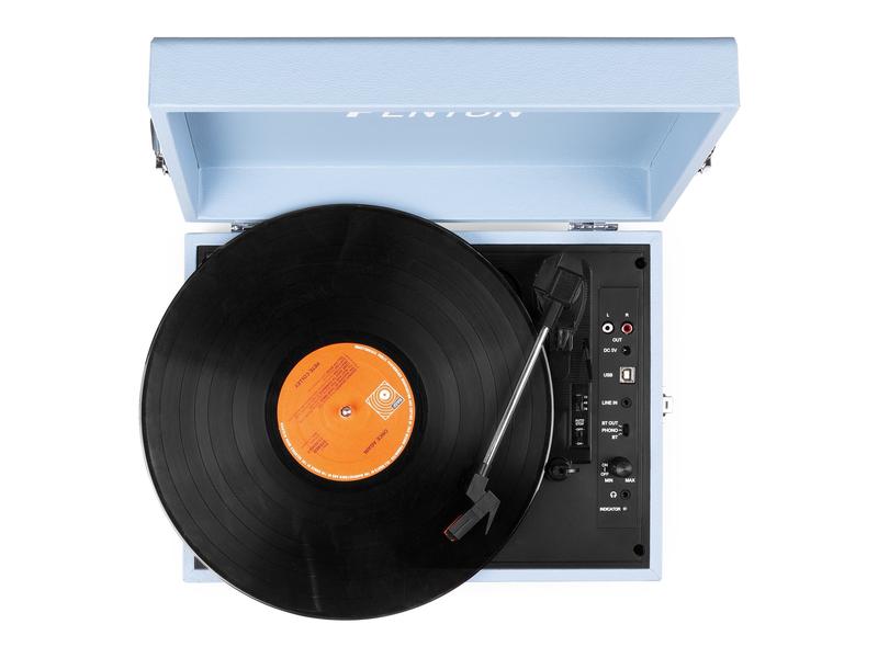 Fenton Plattenspieler mit Bluetooth RP118E Blau Hochwertiger Plattenspieler im Kofferdesign