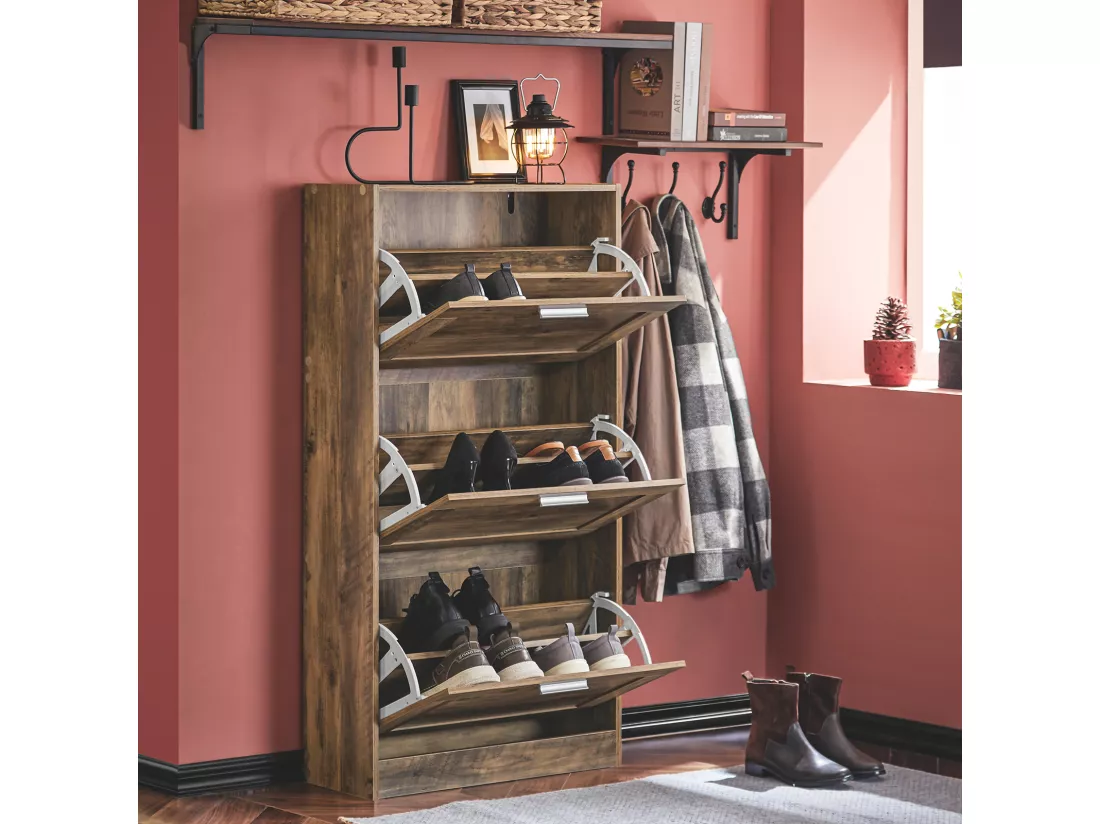 SoBuy FSR137-L-F Meuble à Chaussures Armoire à Chaussures Meuble d'entrée, Meuble de Rangement à Chaussures avec 3 Abattants pour Entrée Couloir