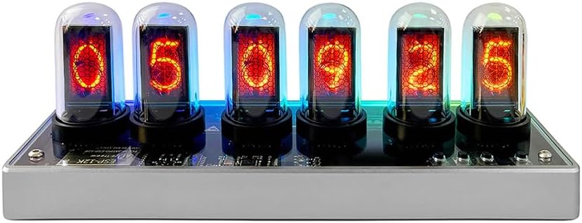 Simulierte Nixie-Röhren-Uhr mit 6 IPS-LCD-Ziffern, WLAN-Synchronisation, RGB-Beleuchtung, personalisierbarer Fotoanzeige und Aluminiumgehäuse – Retro-Cyberpunk-Tischuhr & Geschenk