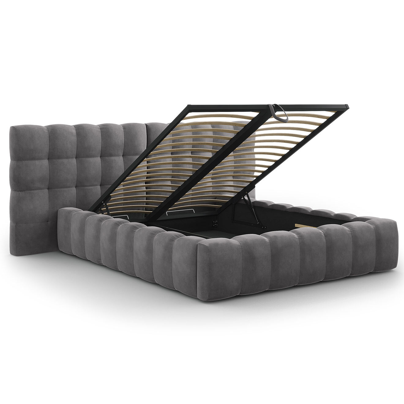 Cosmopolitan Design Lit avec coffre de rangement Bali Velours gris - 140x200 cm