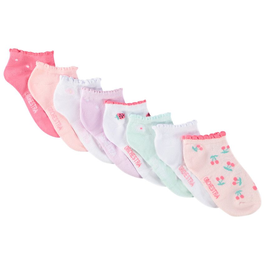 Lot de 8 paires de chaussettes courtes motifs fantaisie pour fille - Blanc