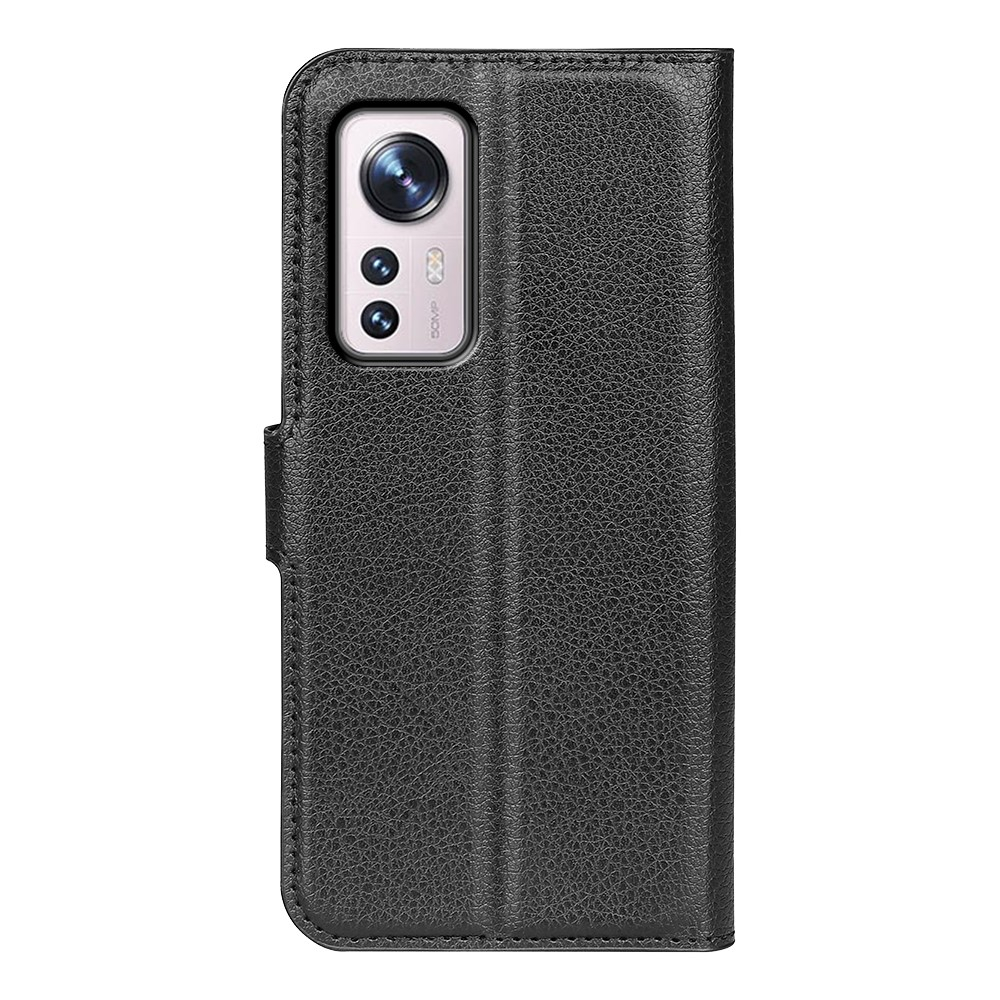 Xiaomi 12 Leder Tasche Flip Cover Litchi Look - Schwarz