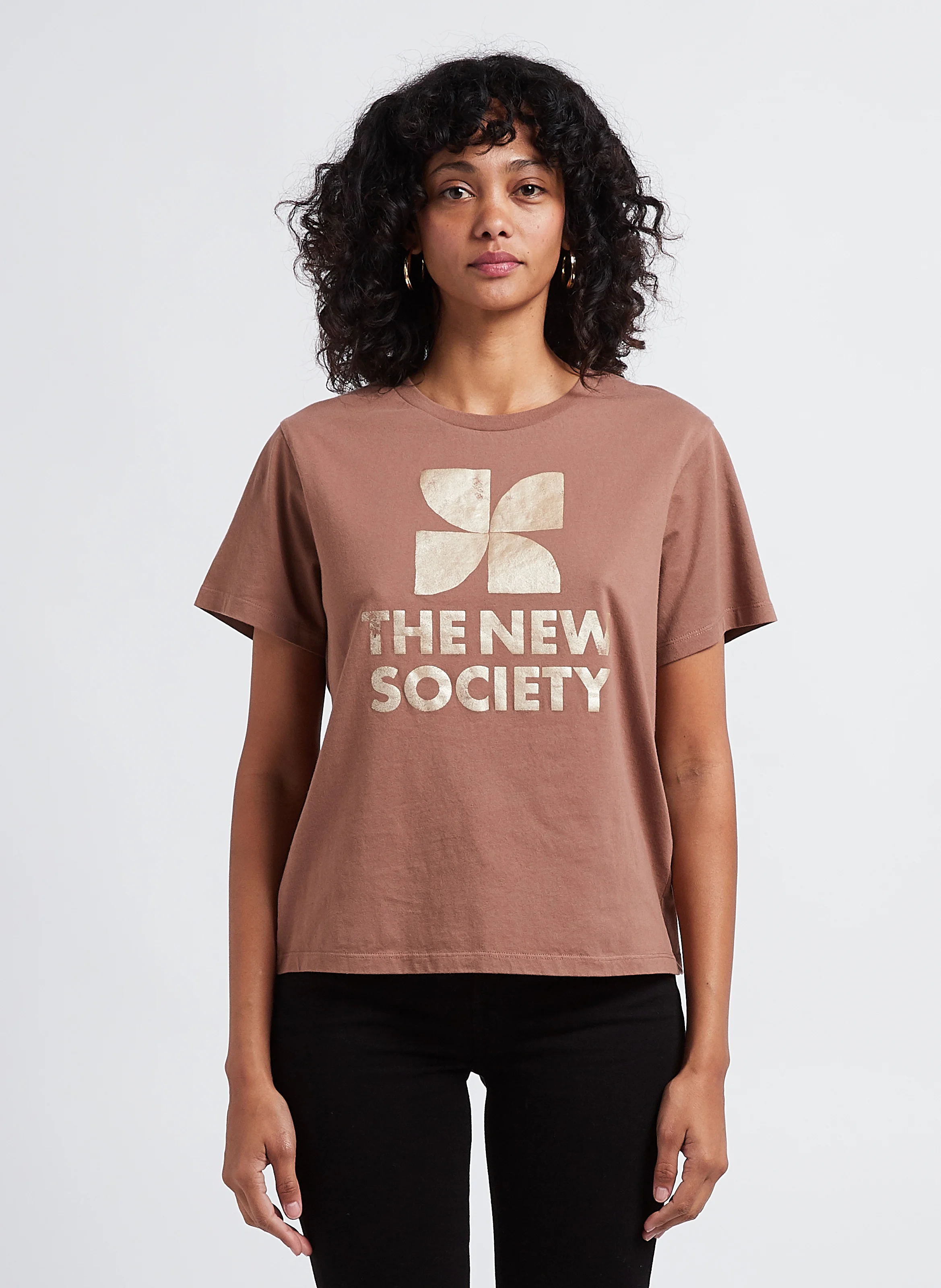 AMARA - Tee-shirt col rond sérigraphié en coton | Marron