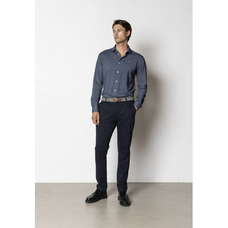 Clean Cut Copenhagen Clean formal aop stretch shirt L/S Navy/ecru