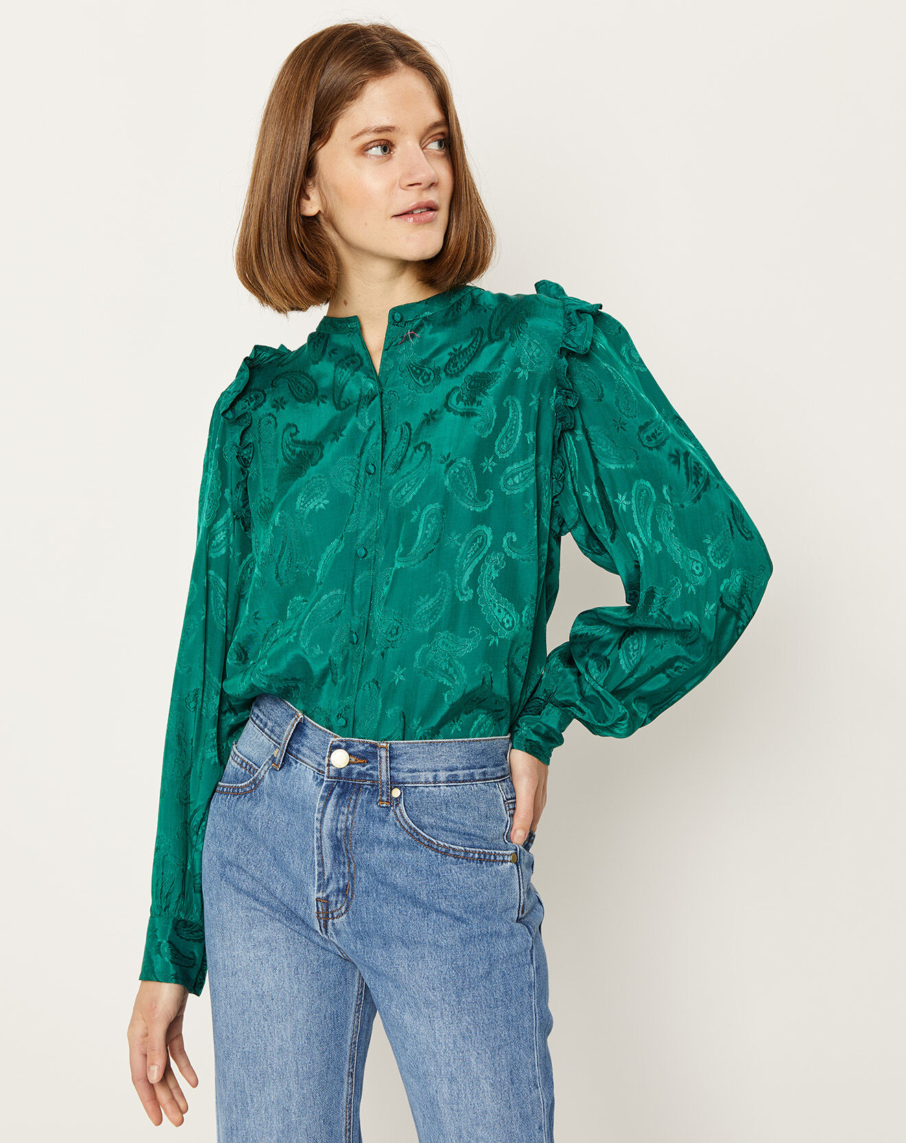 La Petite Etoile Chemise Izana motifs ton sur ton verte