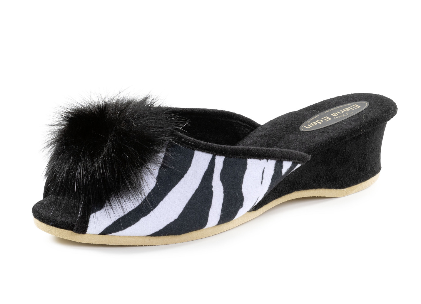 ELENA EDEN Pantolette mit schwarzem Kunstfellpompon