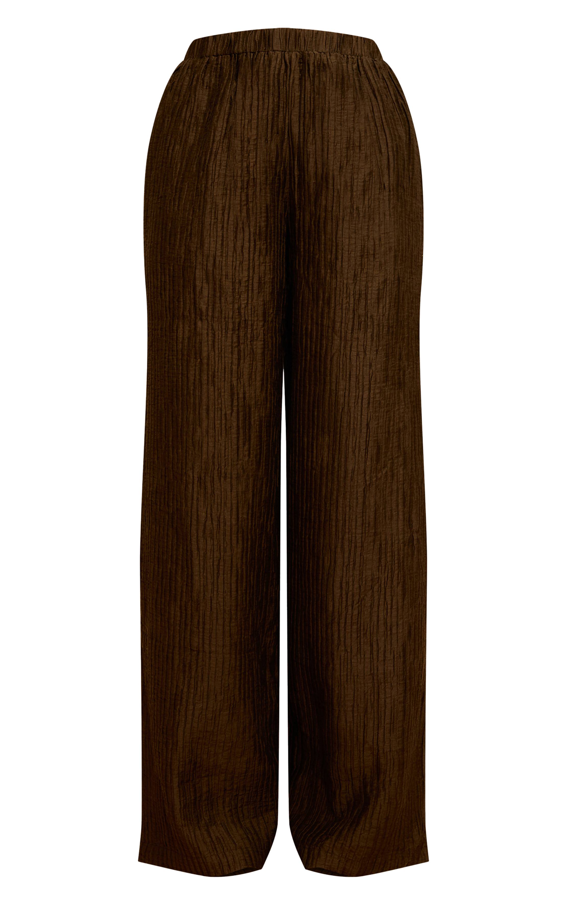 Kaki Pantalon Large Taille Mi-haute En Tissu Texturé Tissé