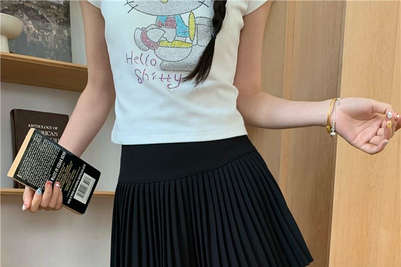 Beem - Hoge taille effen mini A-lijn geplooide rok