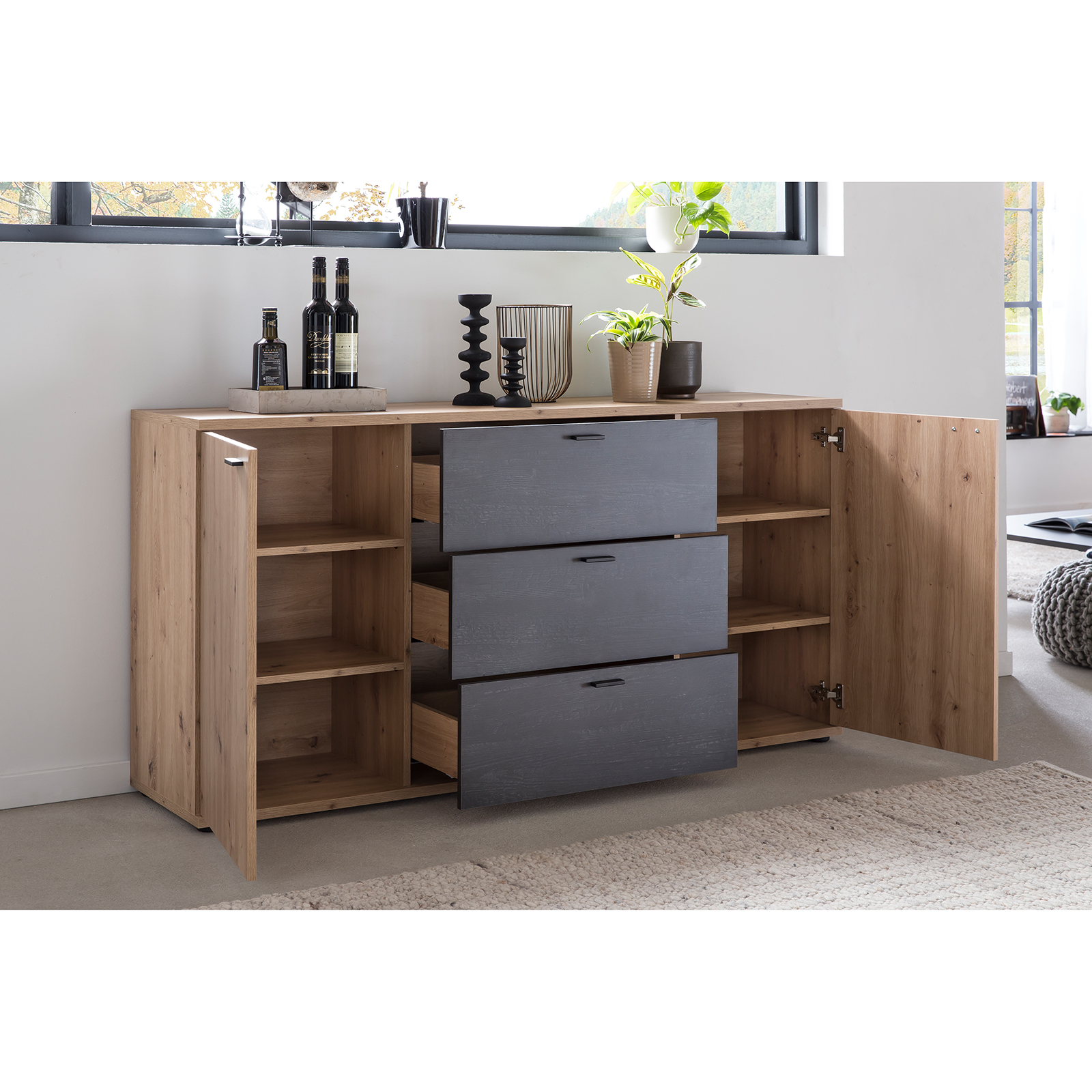 Sideboard - Artisan Eiche-Burned Wood - 165 cm breit